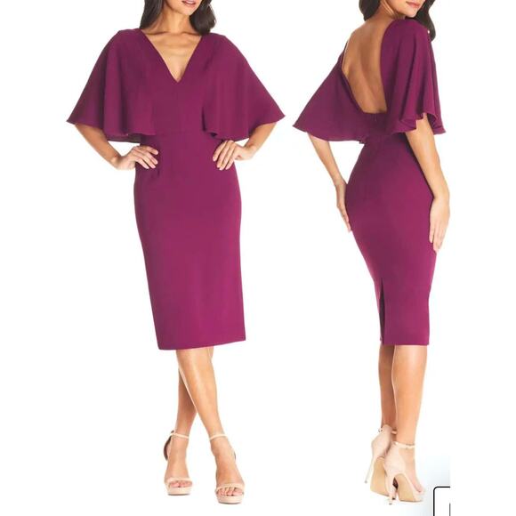 Dress the Population Open Back Midi Dress Plum Purple Size Small NEW - Picture 1 of 9